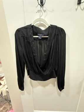 Rachel Roy Black Draped V-Neck Long-Sleeve Blouse